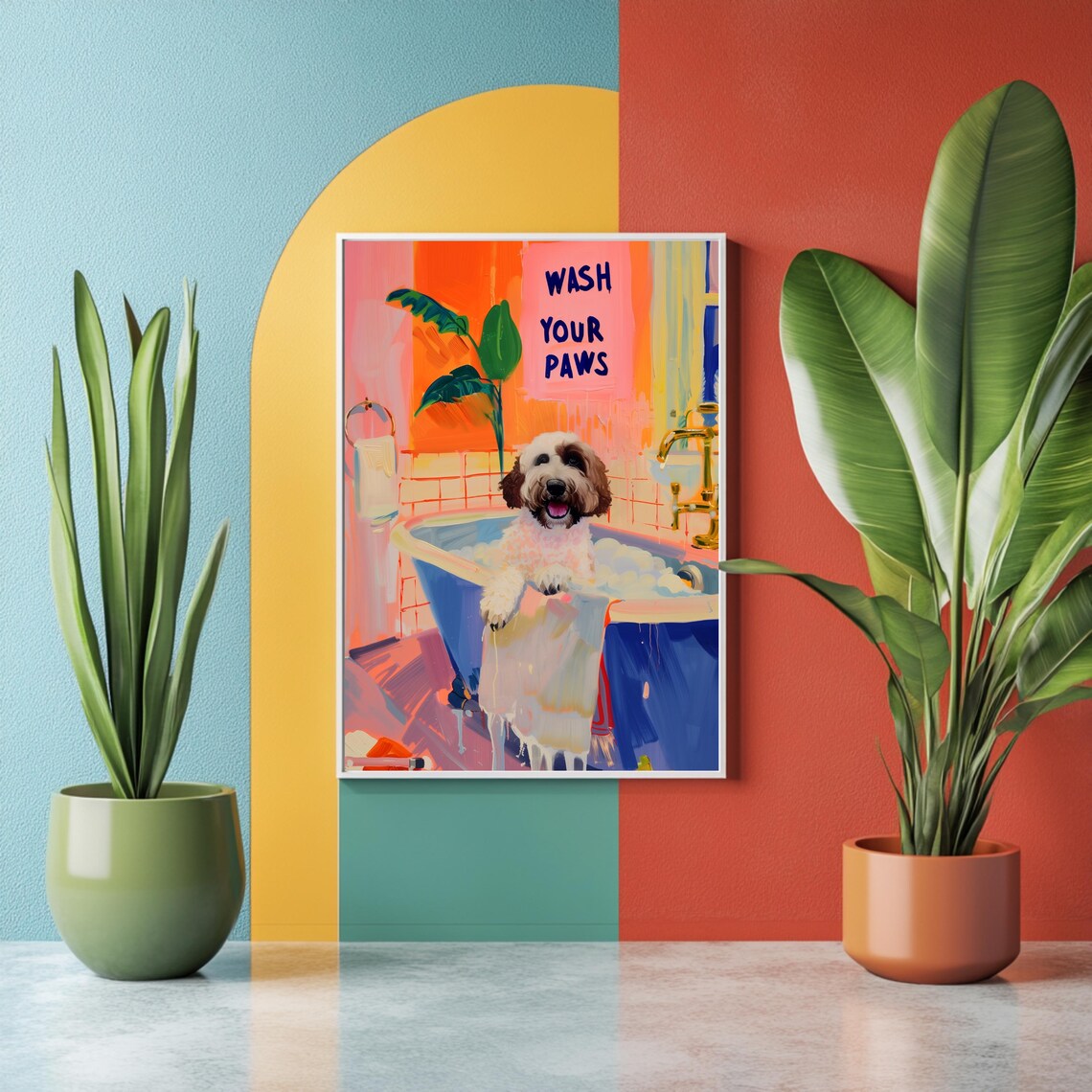 Funny Dog in Bathroom Art Print, Maximalist Decor - Image 3