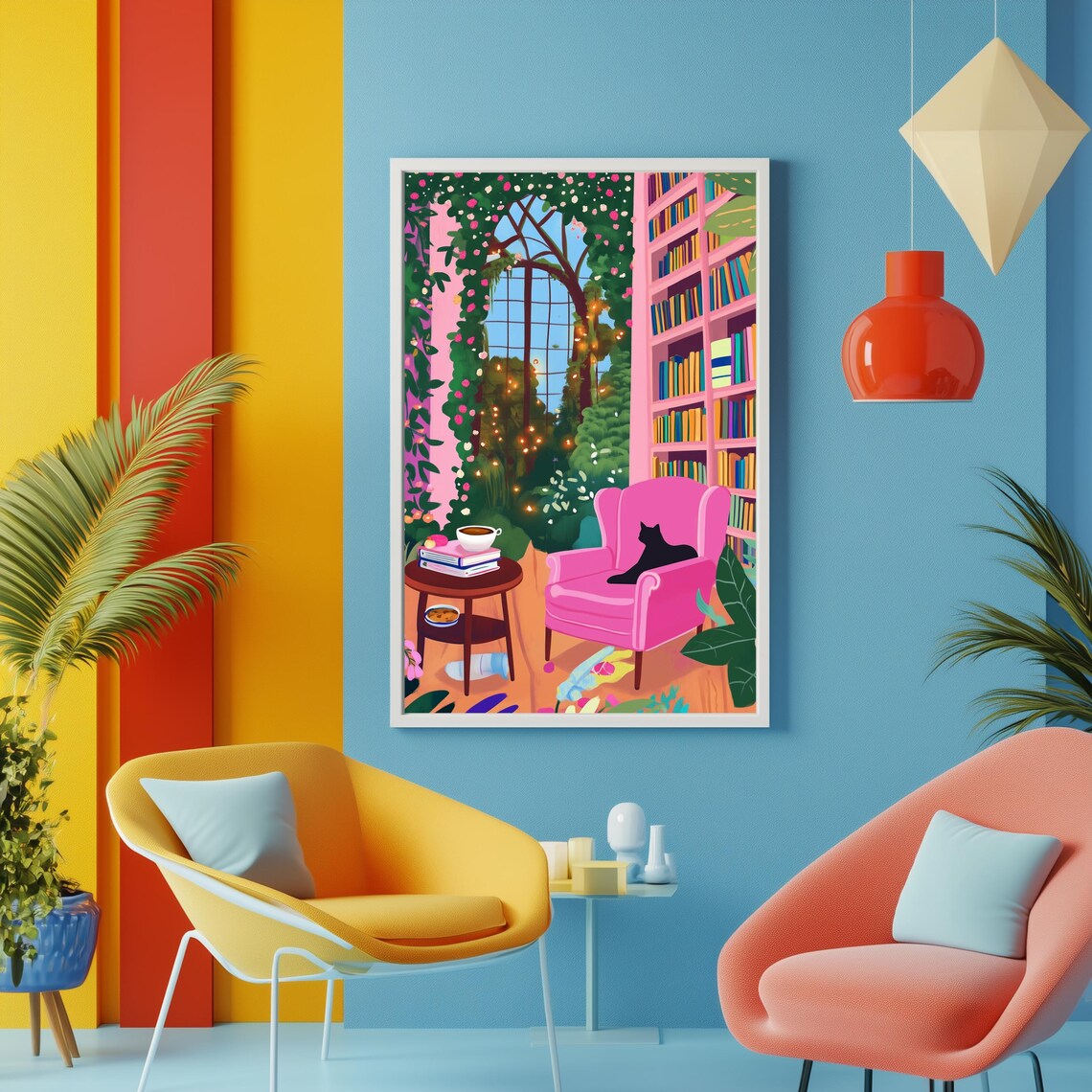 Cozy Reading Nook Art Print, Maximalist Library Decor - Image 3