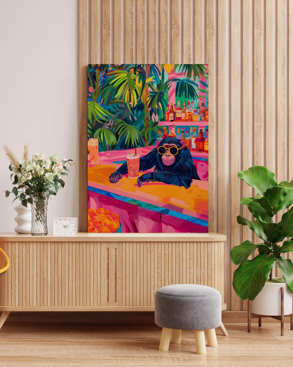 Chilled Monkey with Sunglasses Relaxing at a Tropical Bar Poster - Image 3