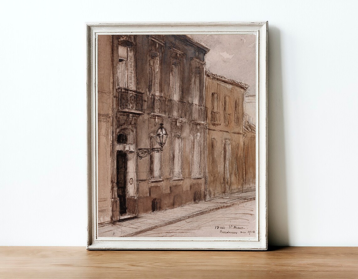 Paris Architecture Drawing, Neutral Cityscape Art Print - Image 2