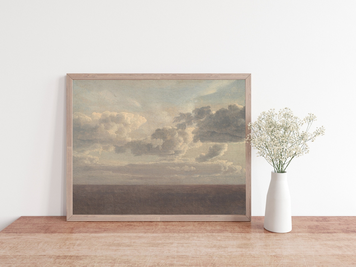 Cloud Oil Painting Print Vintage Neutral Nursery Sky Wall Art 255 - Image 2