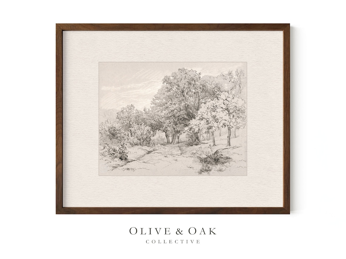 Vintage Landscape Sketch, Neutral Cottage Decor Art Print - Image 3