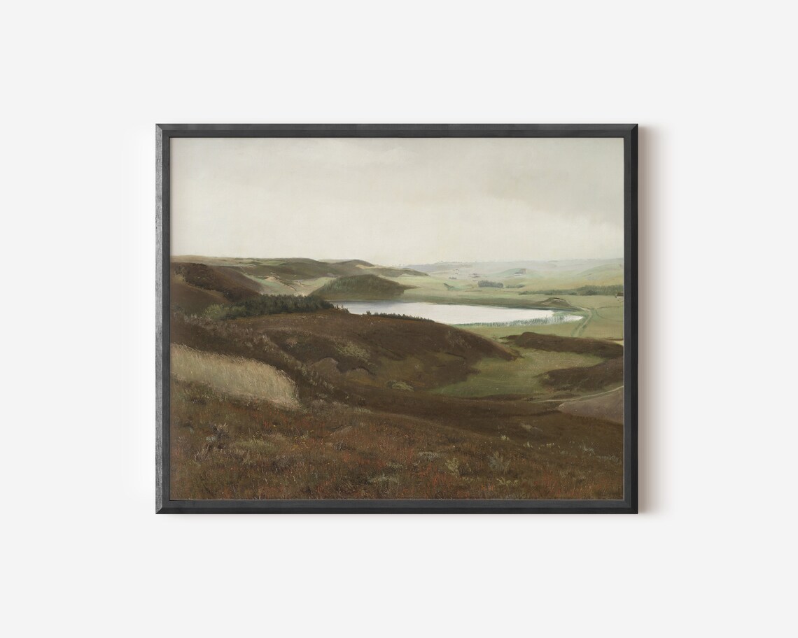Earth Tone Landscape Painting, Moody Vintage Print - Image 2