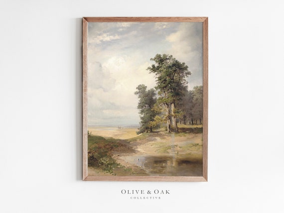 Summer Sky Painting, Vintage Landscape Art Print