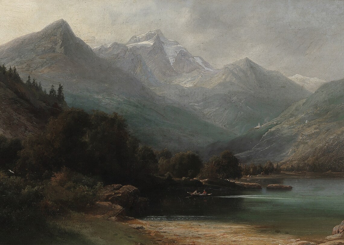 Moody Mountain Landscape, Dark Vintage Art Print - Image 3