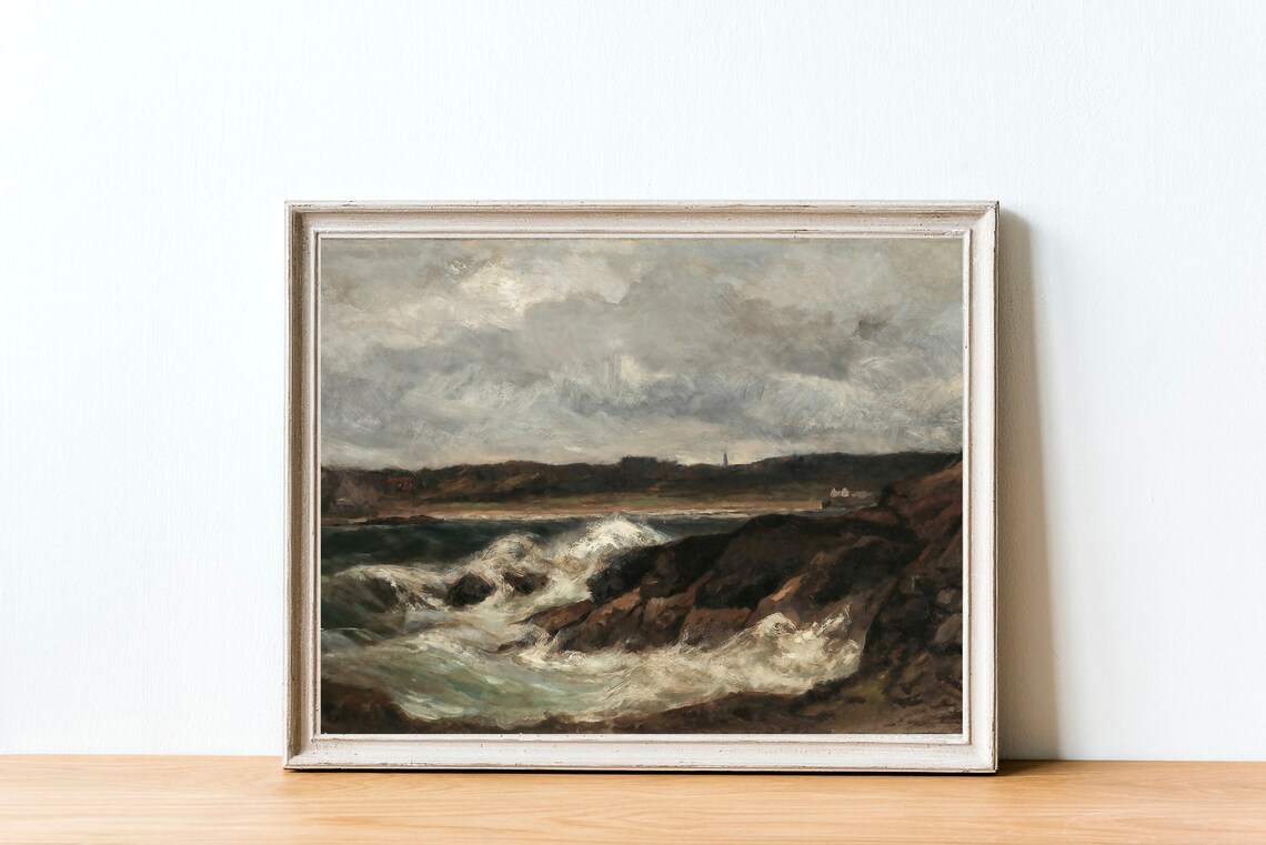Vintage Moody Seascape Art Print, Coastal Painting - Image 4