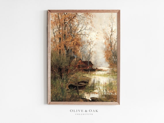 Fall Landscape Painting, Vintage Autumn Decor Art Print