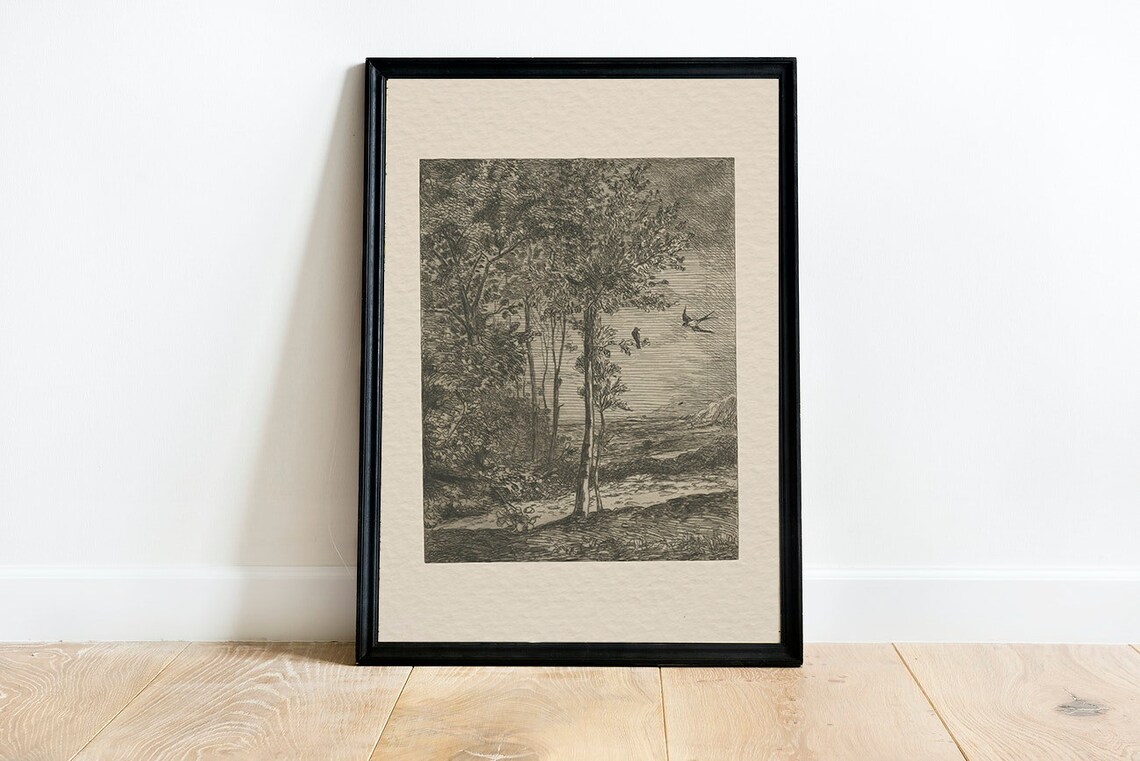 Vintage Tree Sketch Forest Landscape Art Print - Image 2