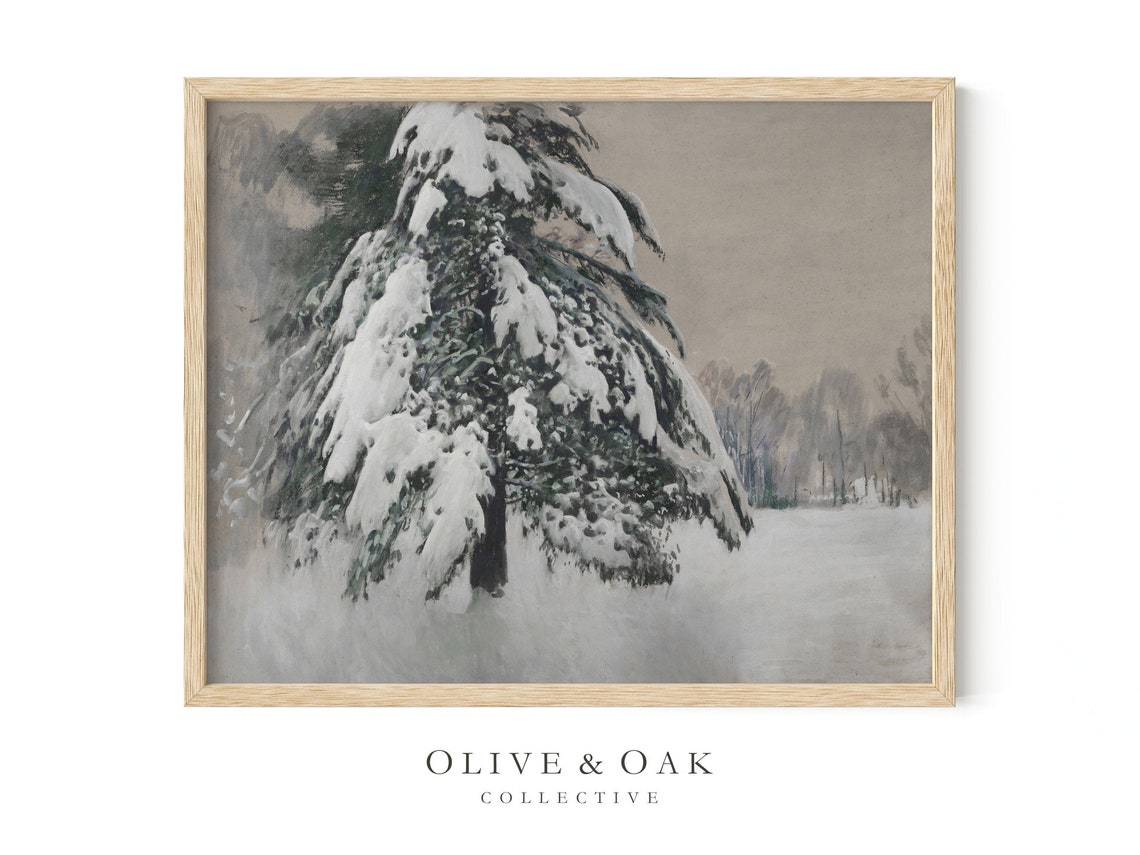 Vintage Winter Landscape Print Snowy Tree Painting Cozy Decor Printed Or Framed 360 M - Image 4