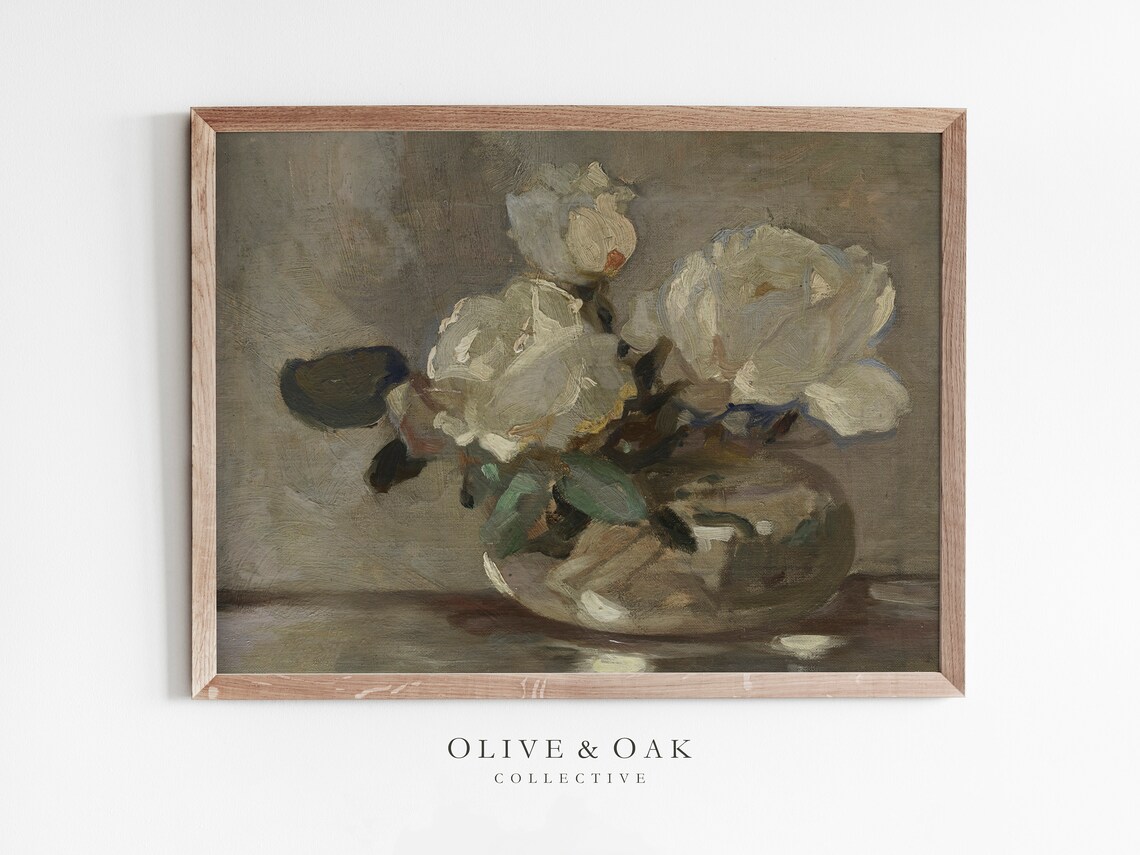 Neutral Roses Vintage Botanical Wall Art Print