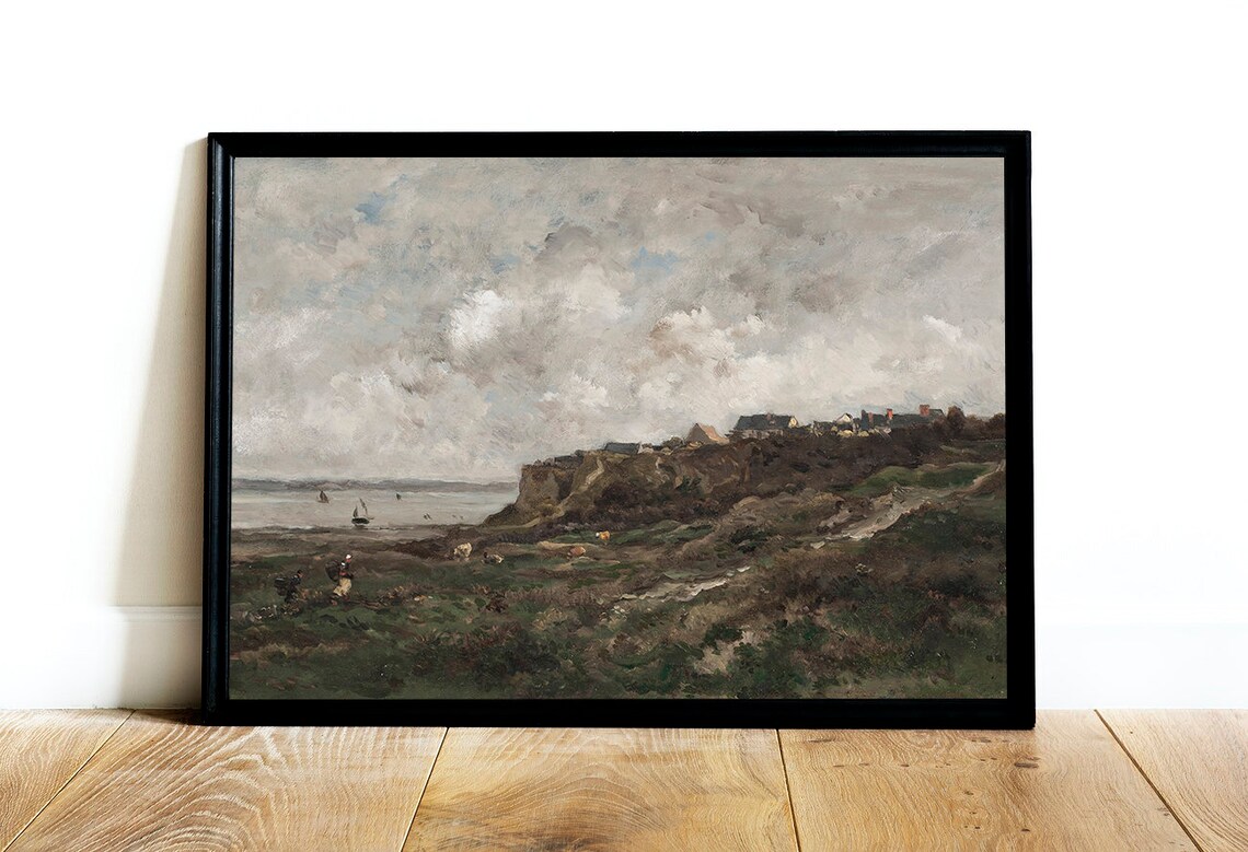 Moody Coastal Farmhouse Vintage Landscape Poster Print - Image 3