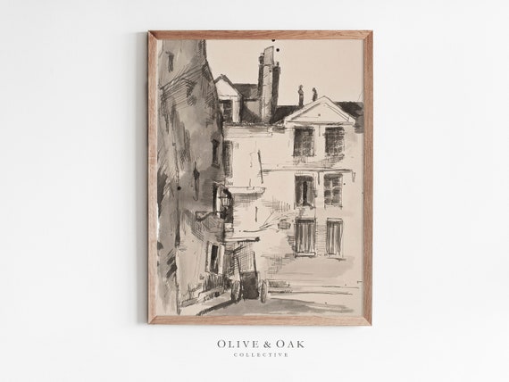 Vintage Cityscape Sketch, Poster Print