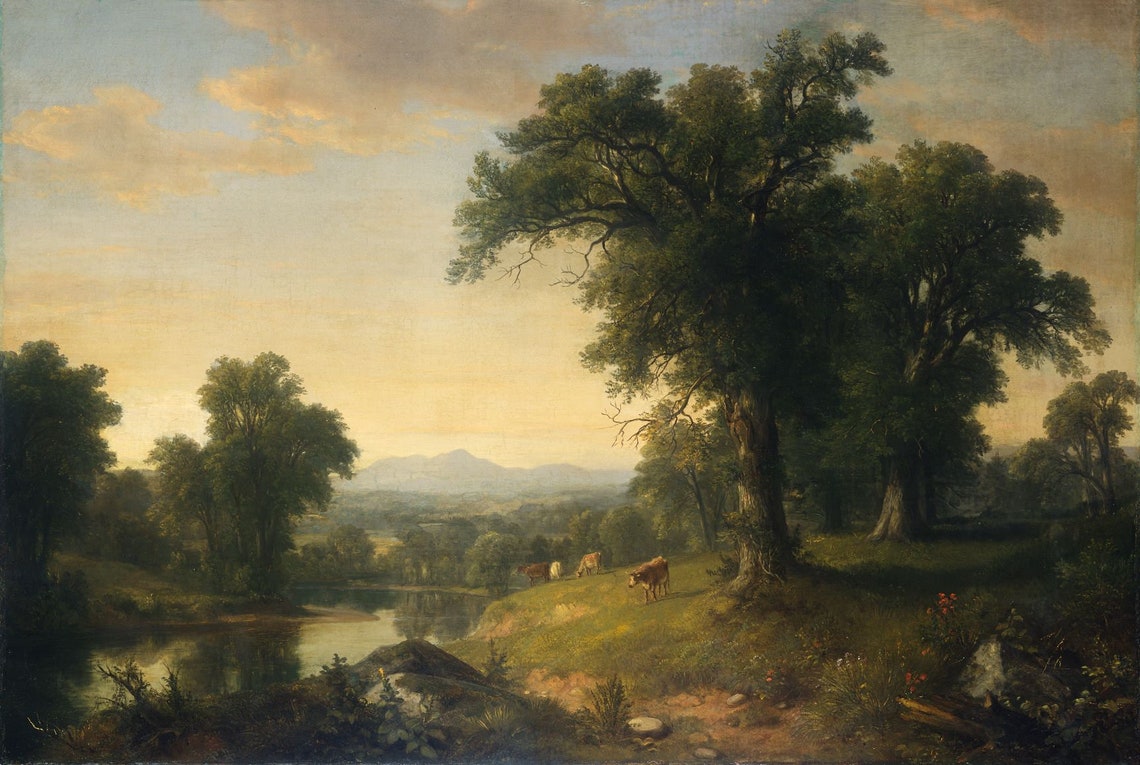 Vintage Country Landscape Cow Painting Art Print - Image 4