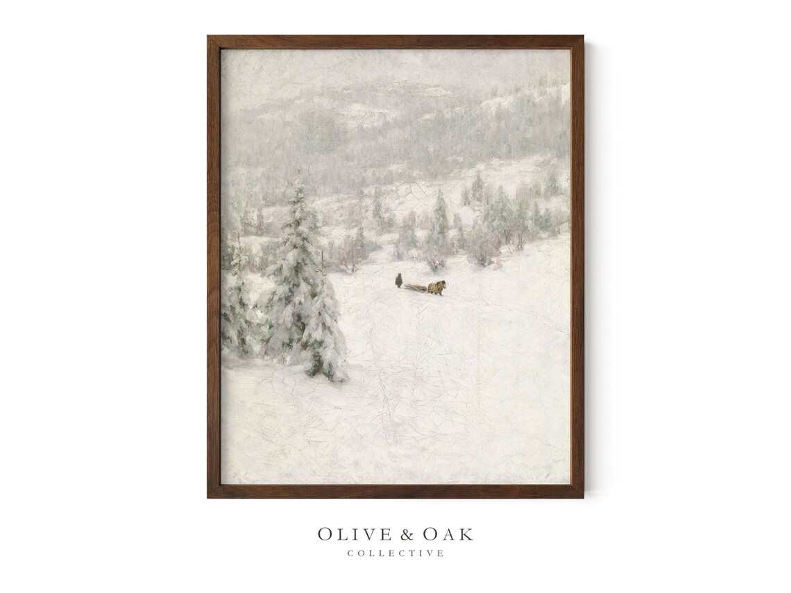 Vintage Winter Country Snow Landscape, Farmhouse Decor - Image 2