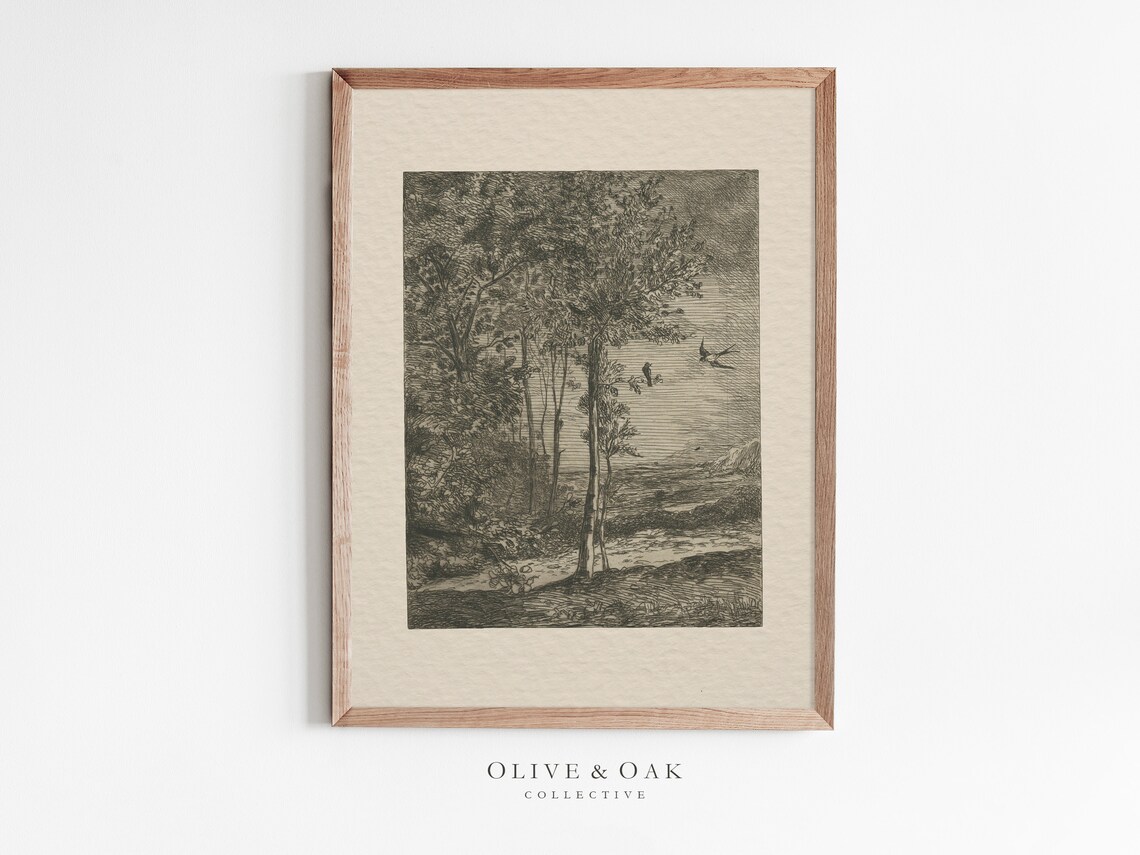 Vintage Tree Sketch Forest Landscape Art Print