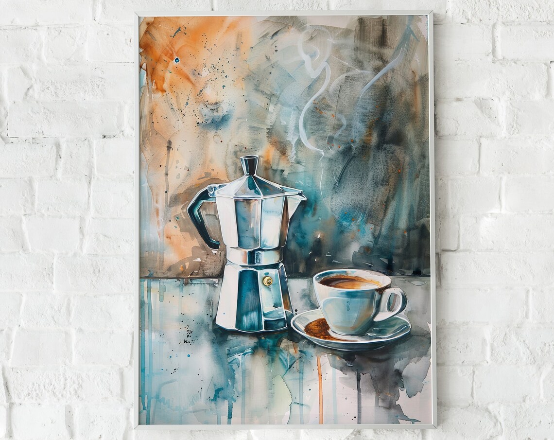 Moka Pot Espresso Watercolor Italian Coffee Brew Scene Poster - Image 4