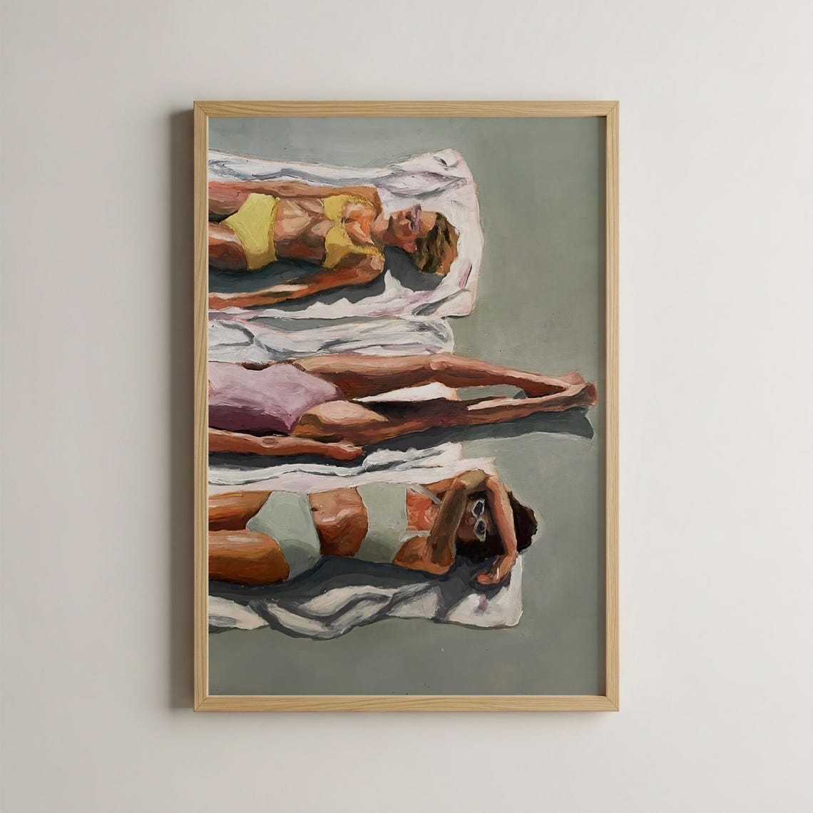Friends Sunbathing Overhead Summer Beach Figurative Art Poster