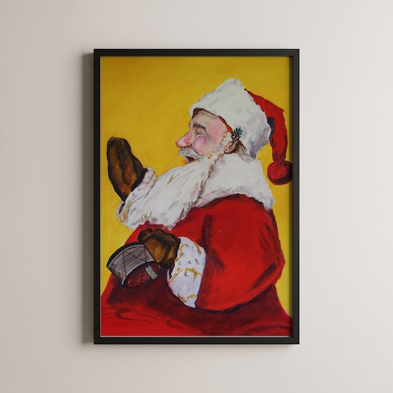 Santa Claus Portrait Yellow Background Painterly Holiday Art Poster
