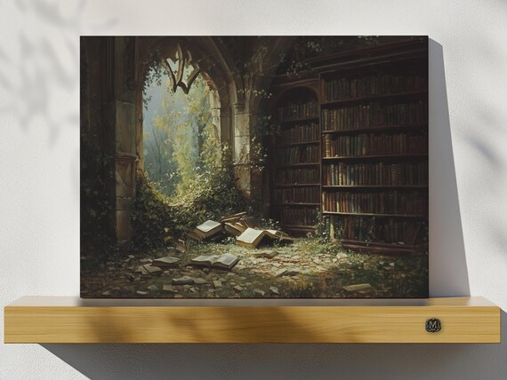 Overgrown Gothic Library, Dark Academia Art Print