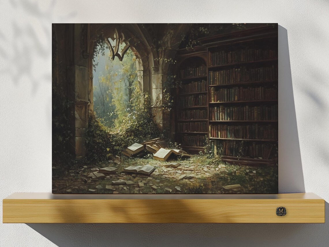 Overgrown Gothic Library, Dark Academia Art Print
