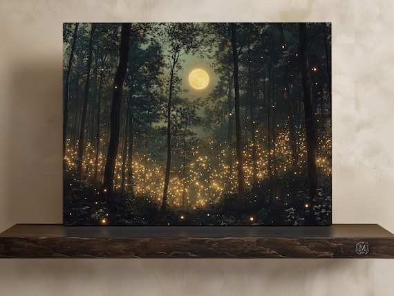 Moonlit Magical Forest Art Print, Dark Academia