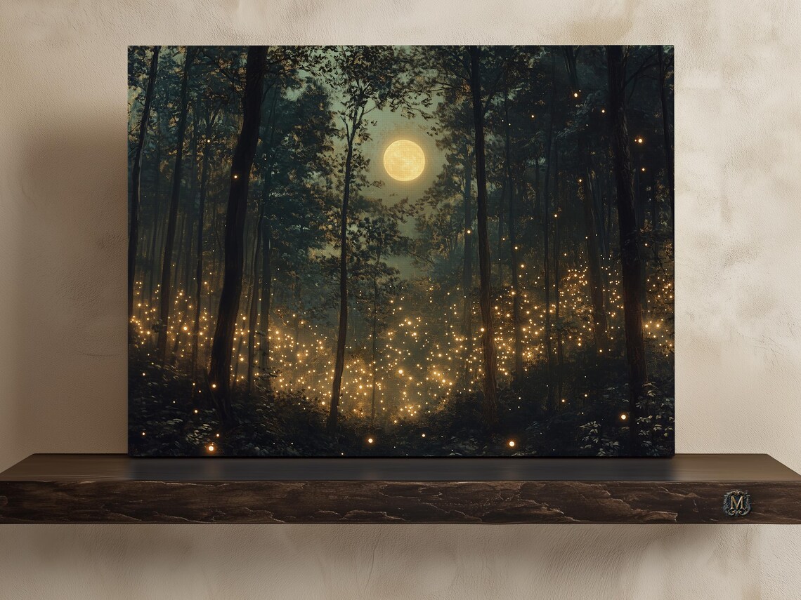 Moonlit Magical Forest Art Print, Dark Academia