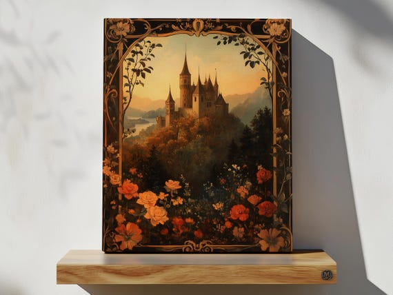 Castle Art Nouveau Print On Canvas Or Premium Archival Paper Castlecore Scenery Tapestry Aesthetics Painting Moody Wall Home Decor