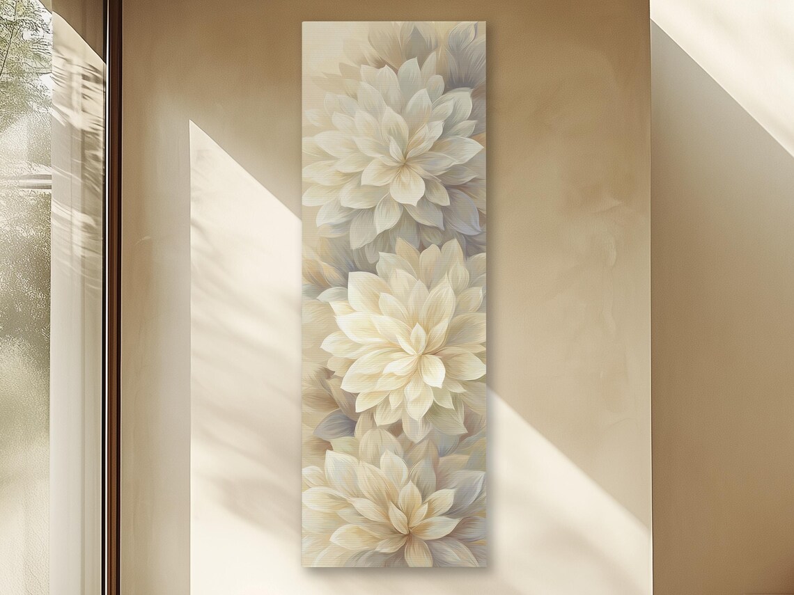 White Dahlias Floral Oil Painting Art Print
