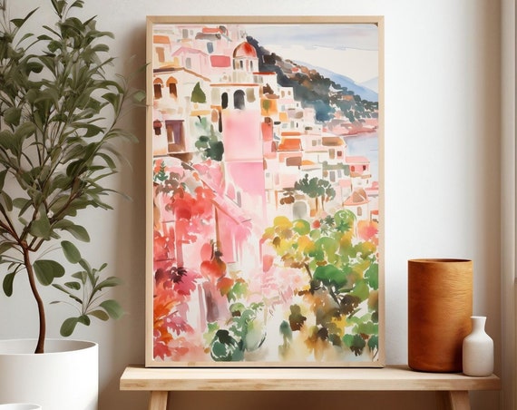 Cinque Terre Italian Coast Watercolor Travel Poster