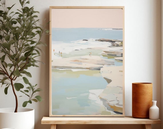 Australia Beach Print Bondi Painting Icebergs Pool House Decor Blue Coastal Art Giclee