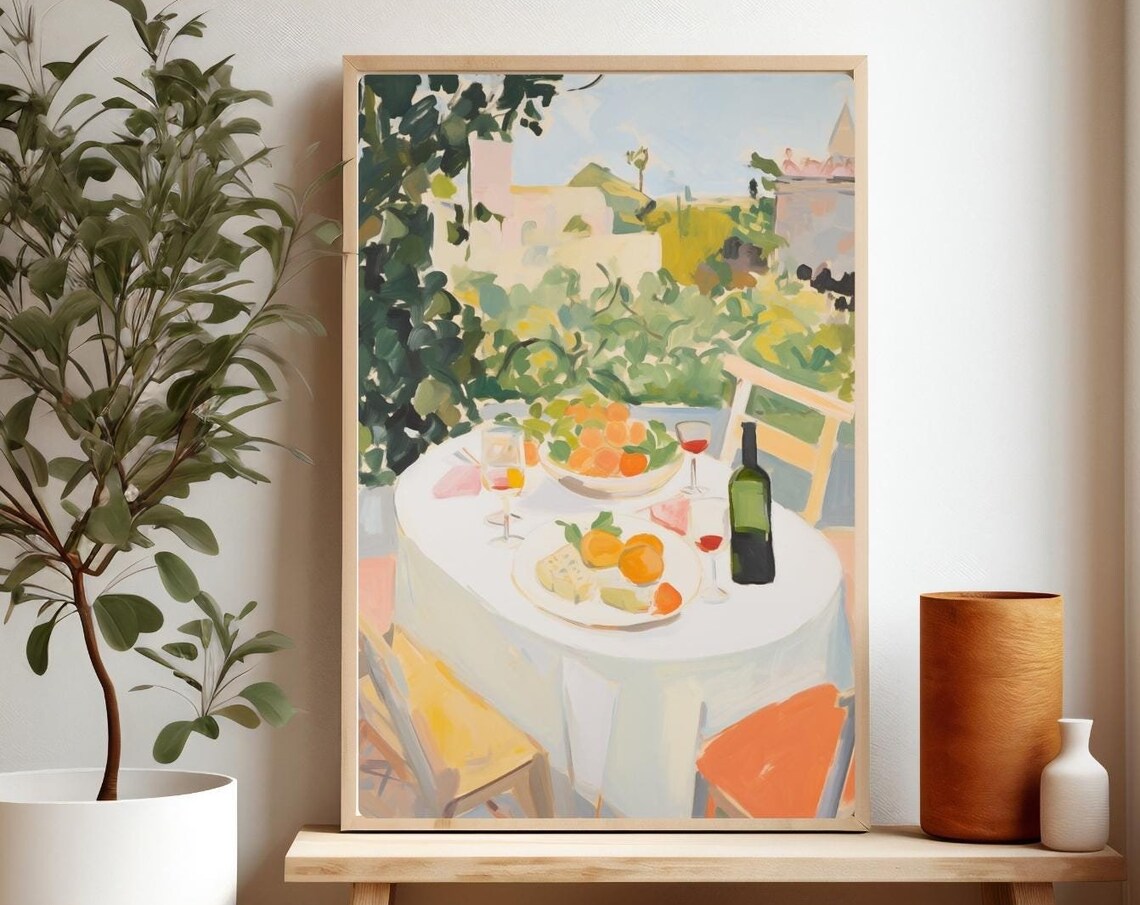 Italy Garden Dining Painting Outdoor Table Wine Oranges Summer Poster