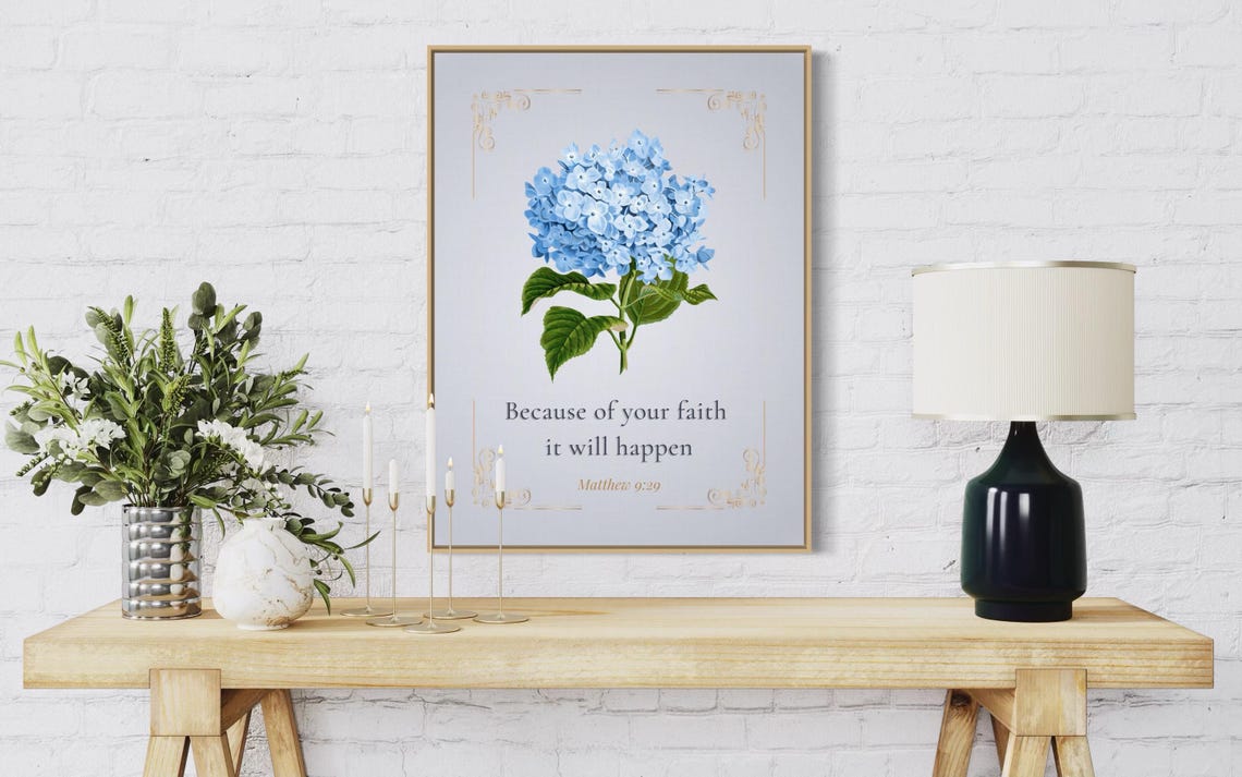 Because of Your Faith It Will Happen Light Blue Hydrangea Poster - Image 5