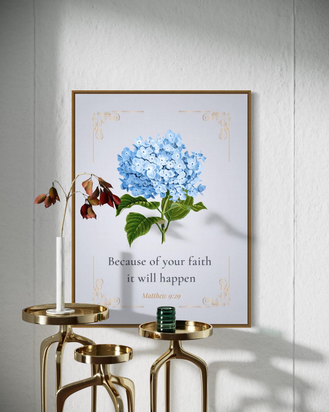 Because of Your Faith It Will Happen Light Blue Hydrangea Poster - Image 4