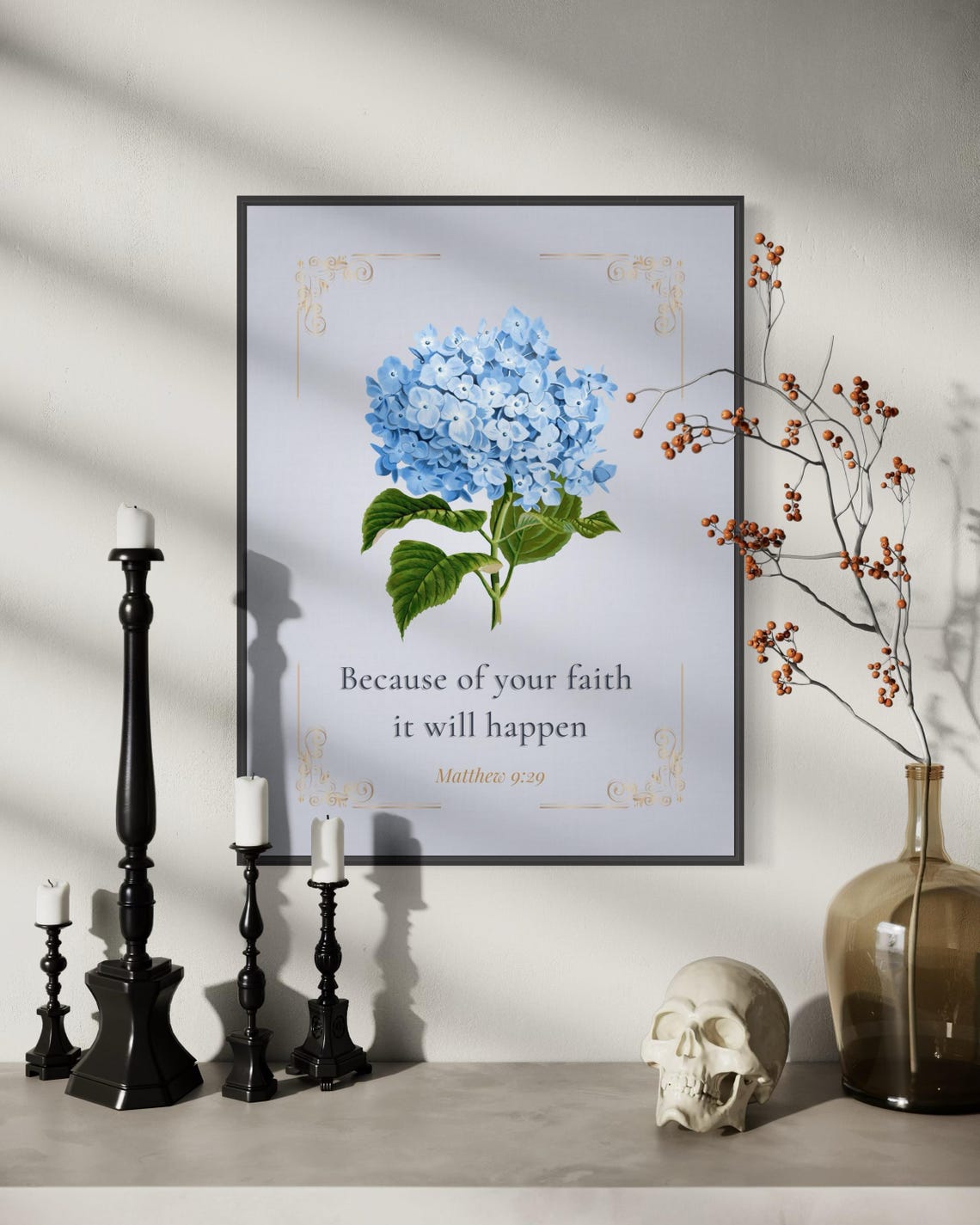 Because of Your Faith It Will Happen Light Blue Hydrangea Poster - Image 2