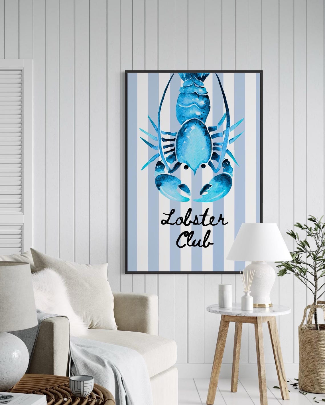 Blue Striped Lobster Club Wall Art Coastal Wall Art Sea Life Wall Art Ocean Kitchen Decor Dining Room Wall Art Retro Kitchen Wall Art - Image 6