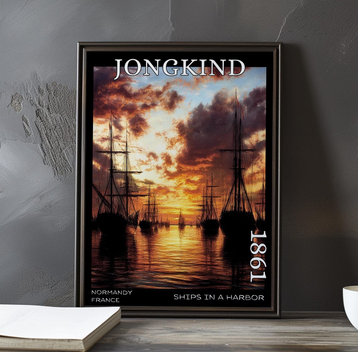 Jongkind Ships in a Harbor Silhouetted Masts at Purple Sunset Poster