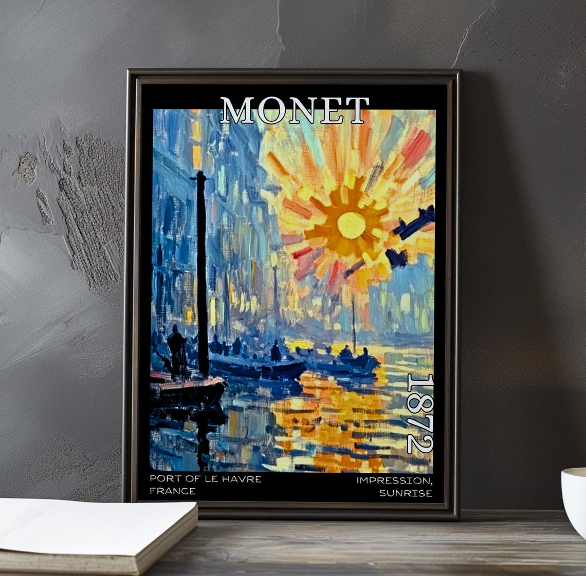 Monet Impression Sunrise 1872 Exploding Sun Harbor Scene Poster