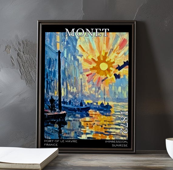 Impression Sunrise 1872 Claude Monet Print Poster Impressionism Post Impressionist Seascape Historic Harbour Scene Art Decor