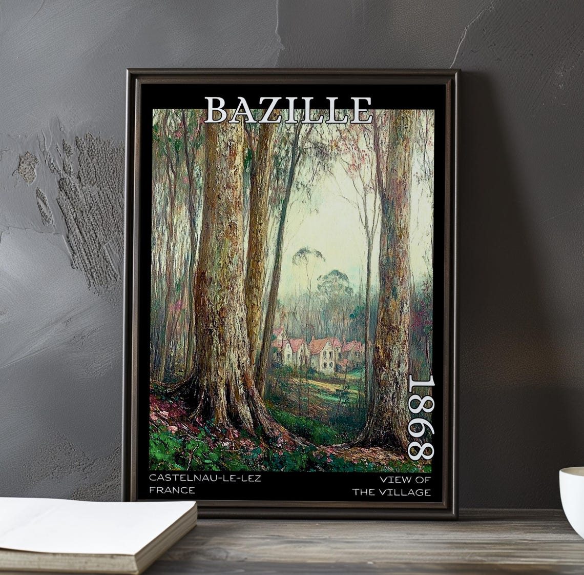 Bazille View of the Village 1868 Red-Roofed Houses in Trees Poster