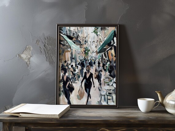 Manet Inspired Paris Shopping Street with Cafe Awnings Poster