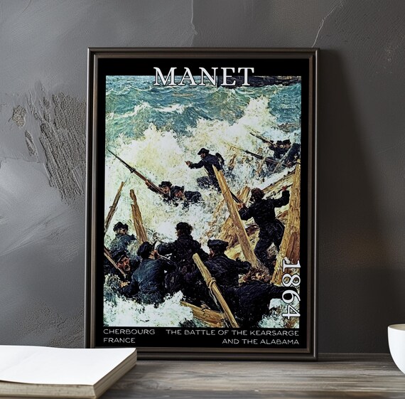 Manet Battle of Kearsarge and Alabama 1864 Sailors in Wreck Surf Art Poster