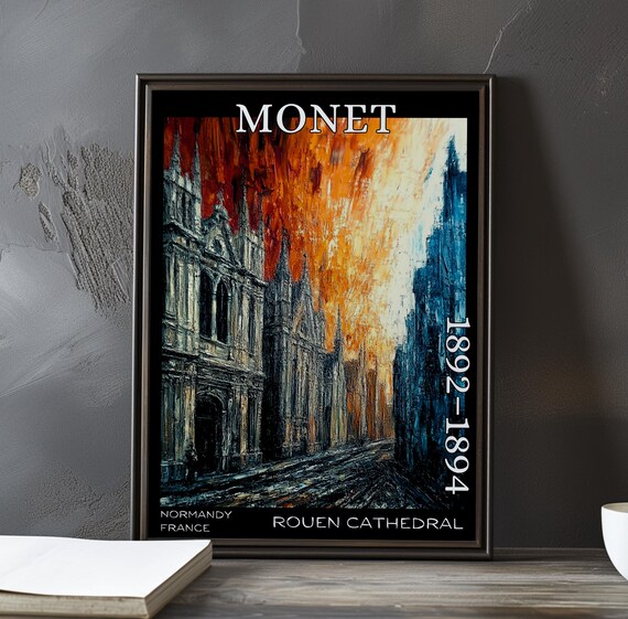 Monet 1892-1894 Rouen Cathedral Street Under Blazing Red Sky Poster