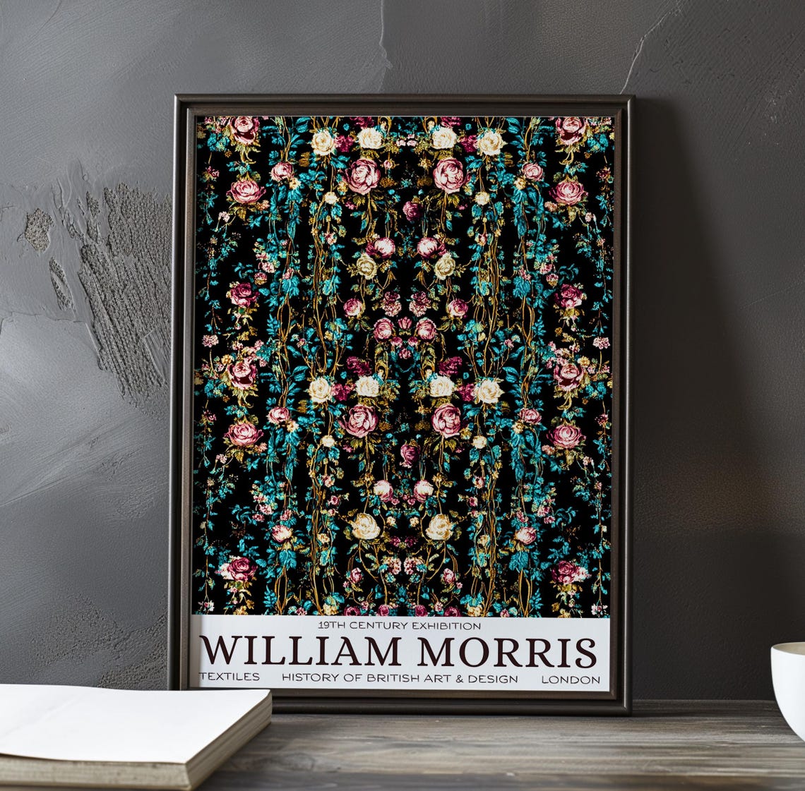 William Morris Hanging Rose Curtain Black Night Exhibition Poster