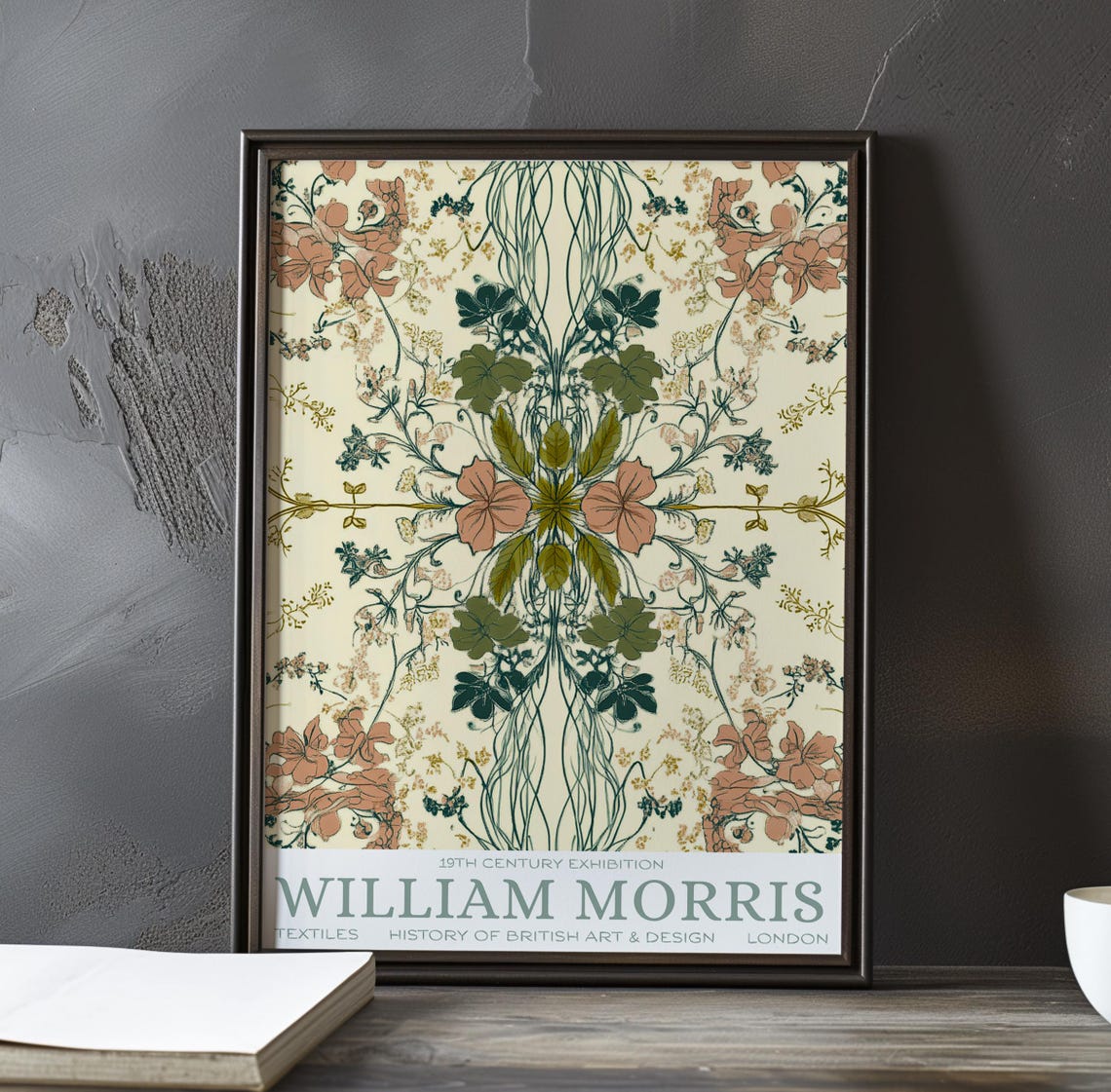 William Morris Pink and Green Climbing Vine Pattern Wall Poster