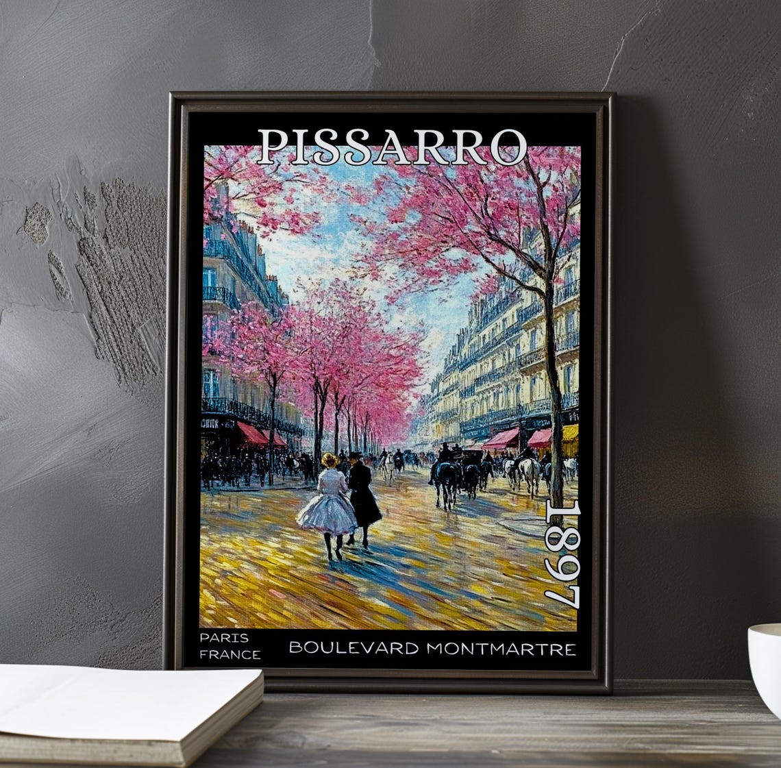 Pissarro Boulevard Montmartre 1897 Couple Carriages Blossom Poster
