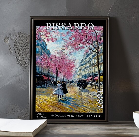 Pissarro Boulevard Montmartre 1897 Couple Carriages Blossom Poster