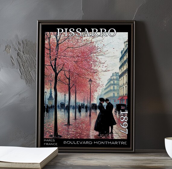 Pissarro Boulevard Montmartre 1897 Rainy Embrace Red Blossom Poster