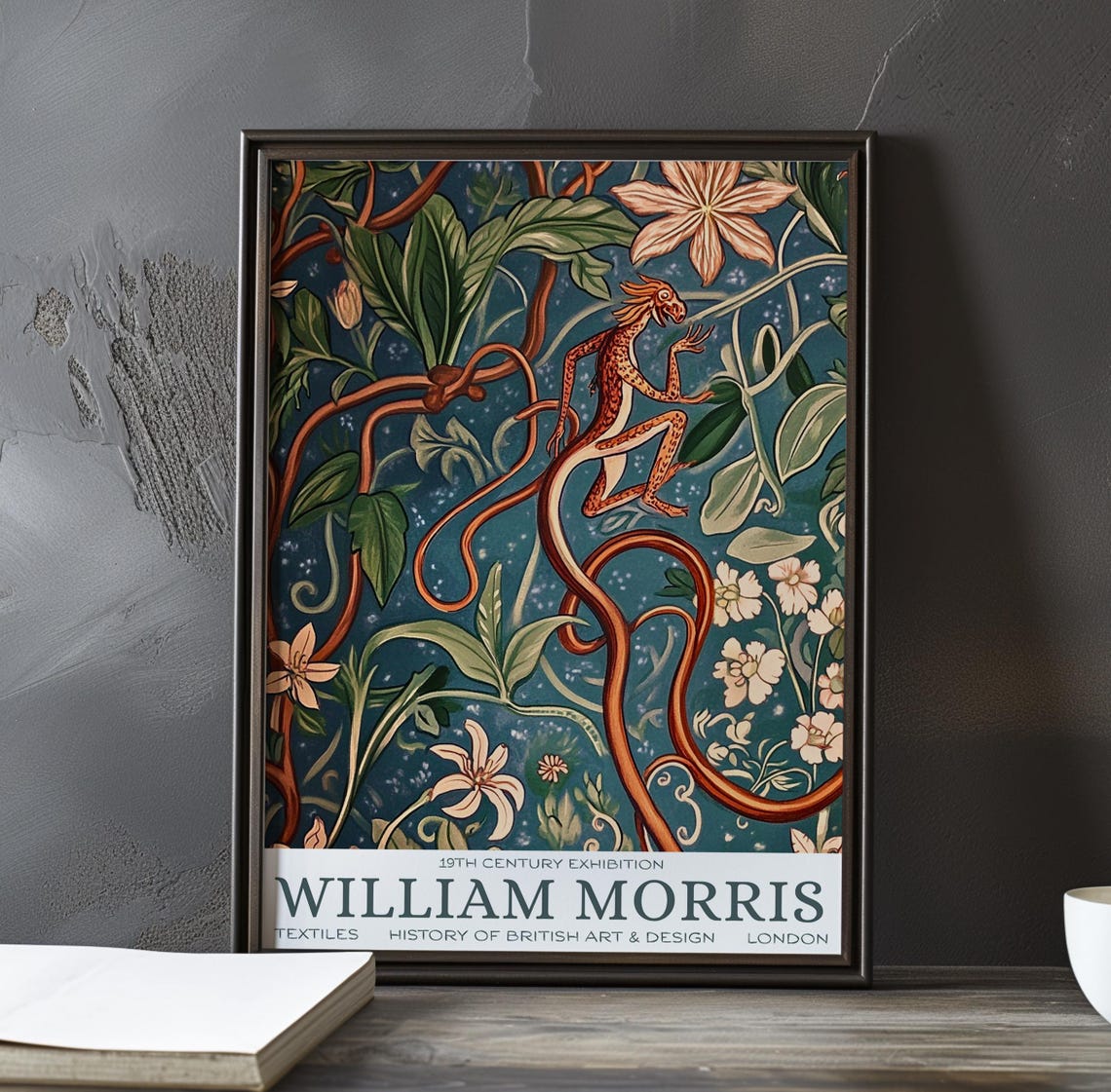William Morris Red Dragon Jungle Vine Night Exhibition Poster