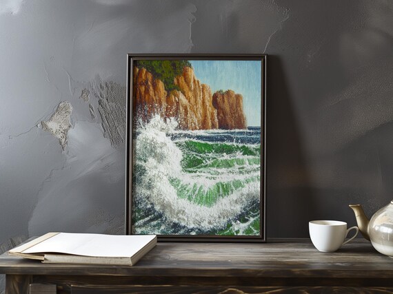 Emerald Breakers Surging Beneath Rugged Red Rock Cliffs Poster