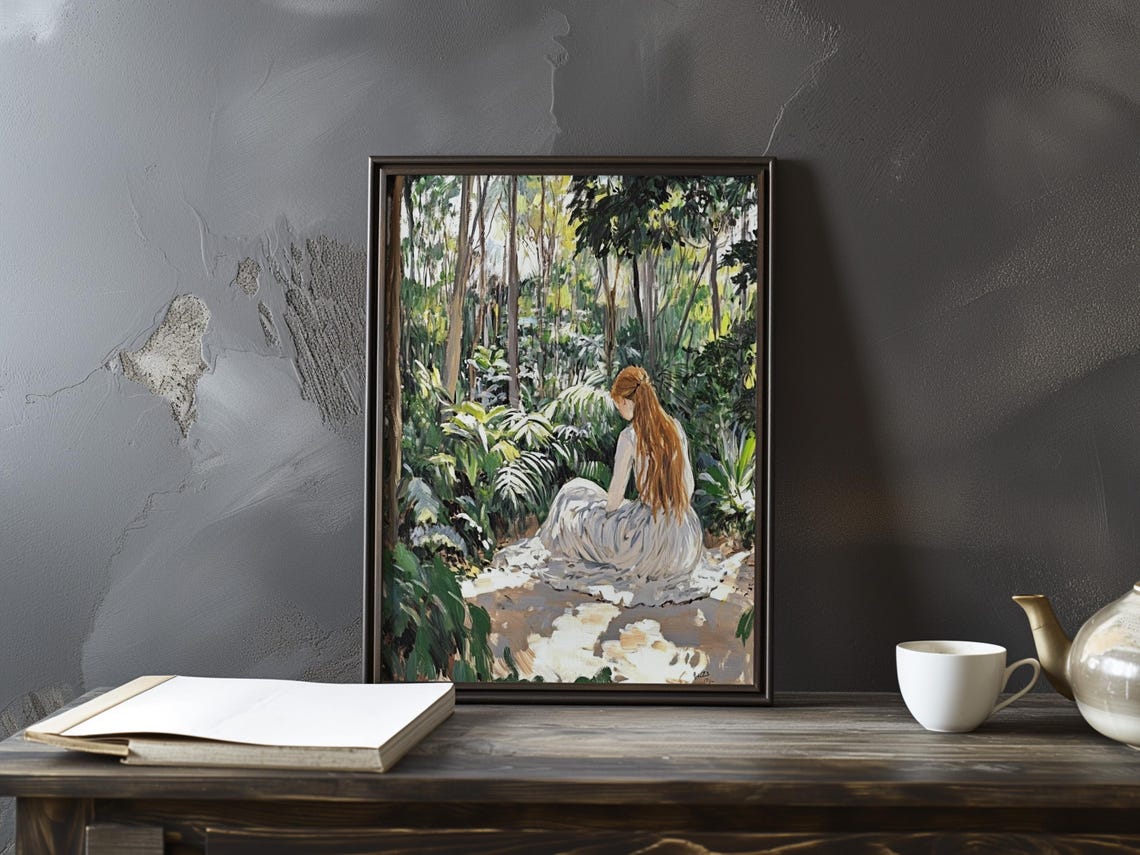 Berthe Morisot Red Haired Woman White Dress Forest Art Poster